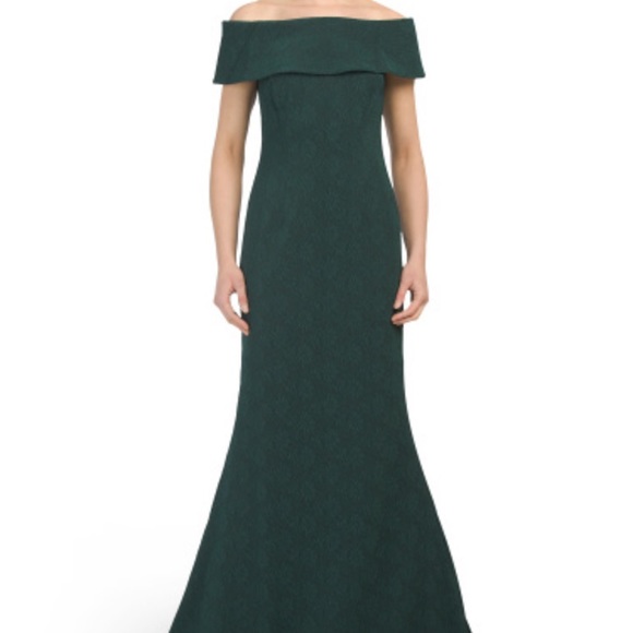 TERI JON Off The Shoulder Stretch Jacquard Gown - Picture 3 of 4